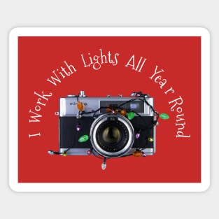 Christmas Lights Vintage Camera - Work With Lights All Year Round - White Text Magnet